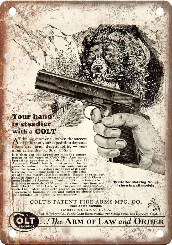 Colt Fire Arms Mfg Vintage Ad Metal Sign