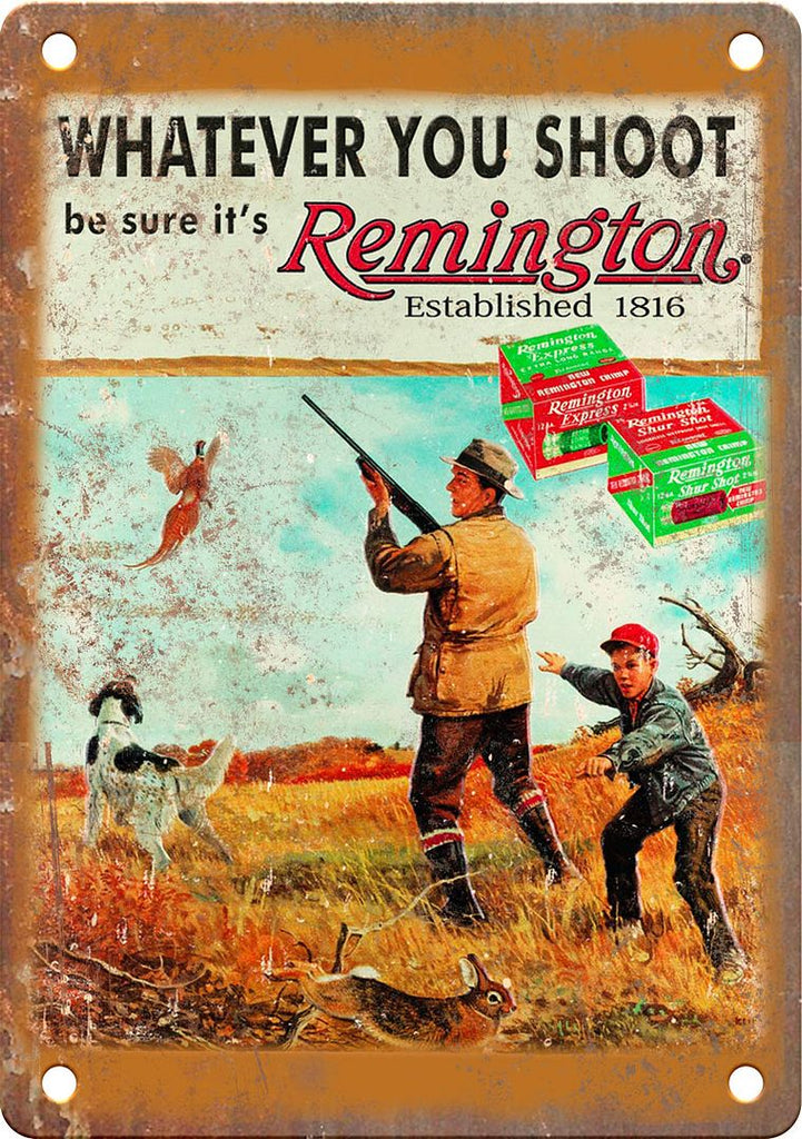 Remington Shotgun Shell Vintage Ad Metal Sign