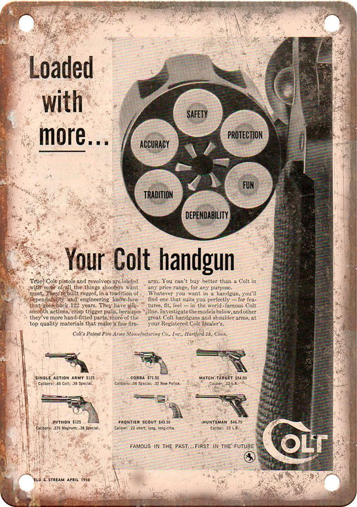 Colt Handgun Vintage Ad Metal Sign