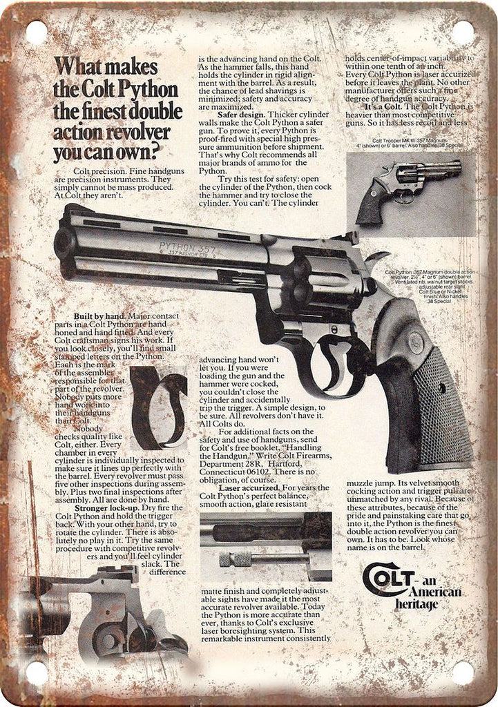 Colt Python Vintage Handgun Ad Metal Sign