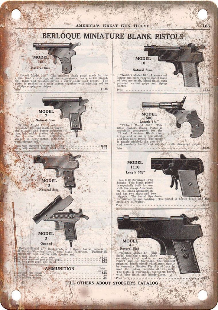 Berloque Minature Blank Pistols Vintage Ad Metal Sign