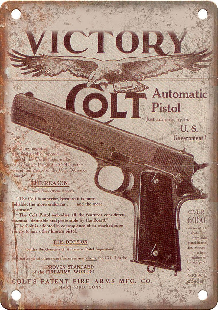 Victory Colt Automatic Pistol Vintage Ad Metal Sign
