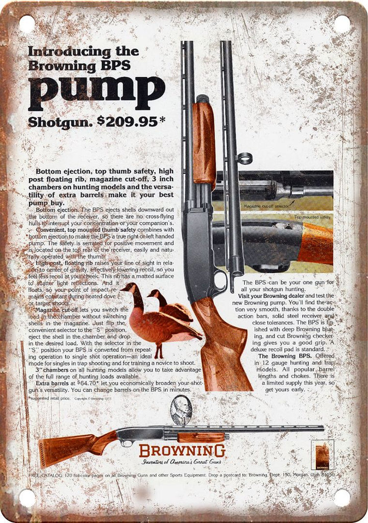 Browning Shotgun Vintage Ad Metal Sign