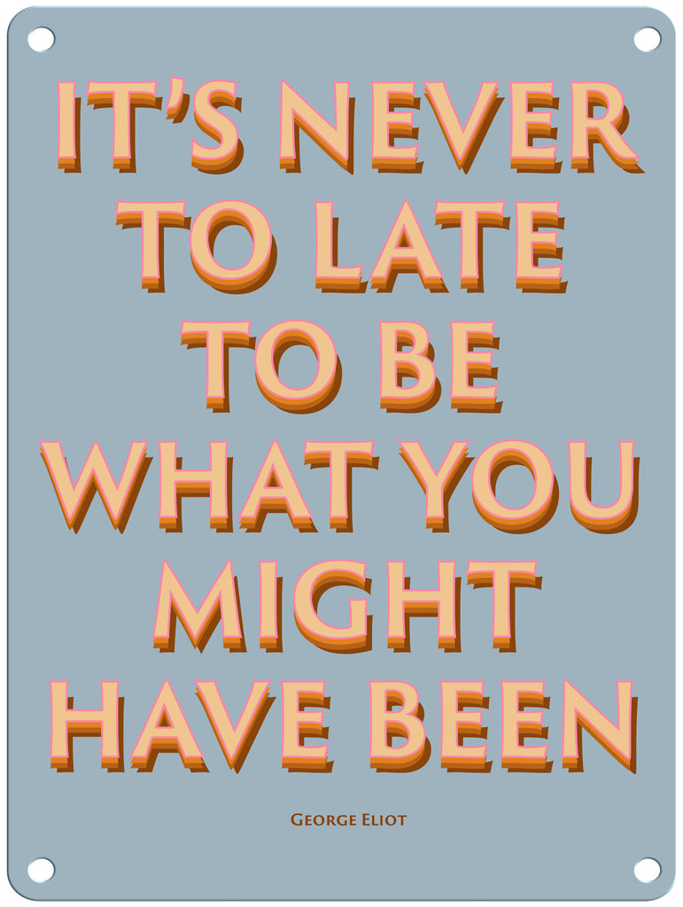 It's Never Too Late 9" x 12" Metal Sign