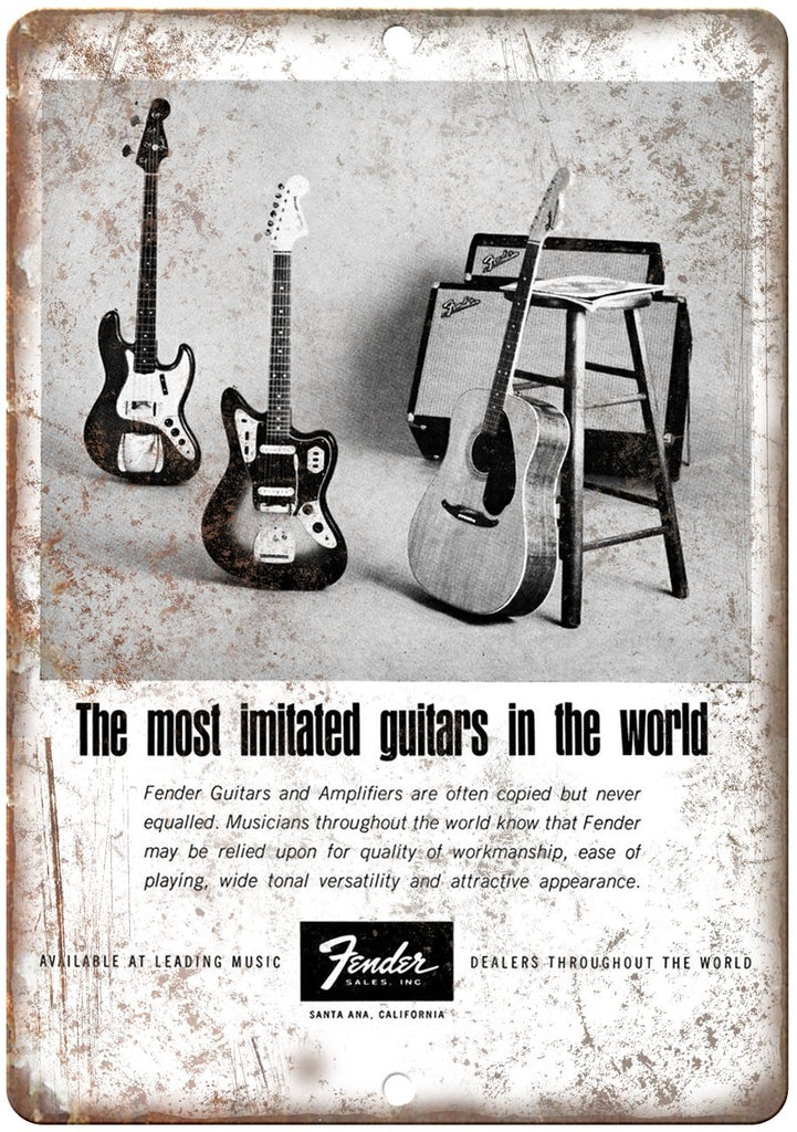Fender Guitar Vintage Ad Metal Sign
