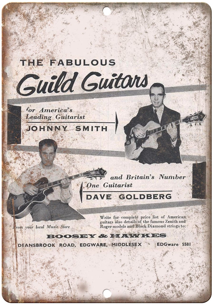 Guild Guitars Johnny Smith Boosey & Hawkes Ad Metal Sign