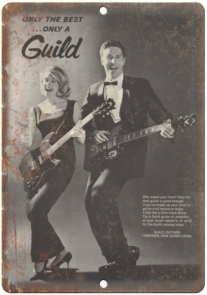 Guild Guitars Hoboken NJ Catalog Cover Ad Metal Sign