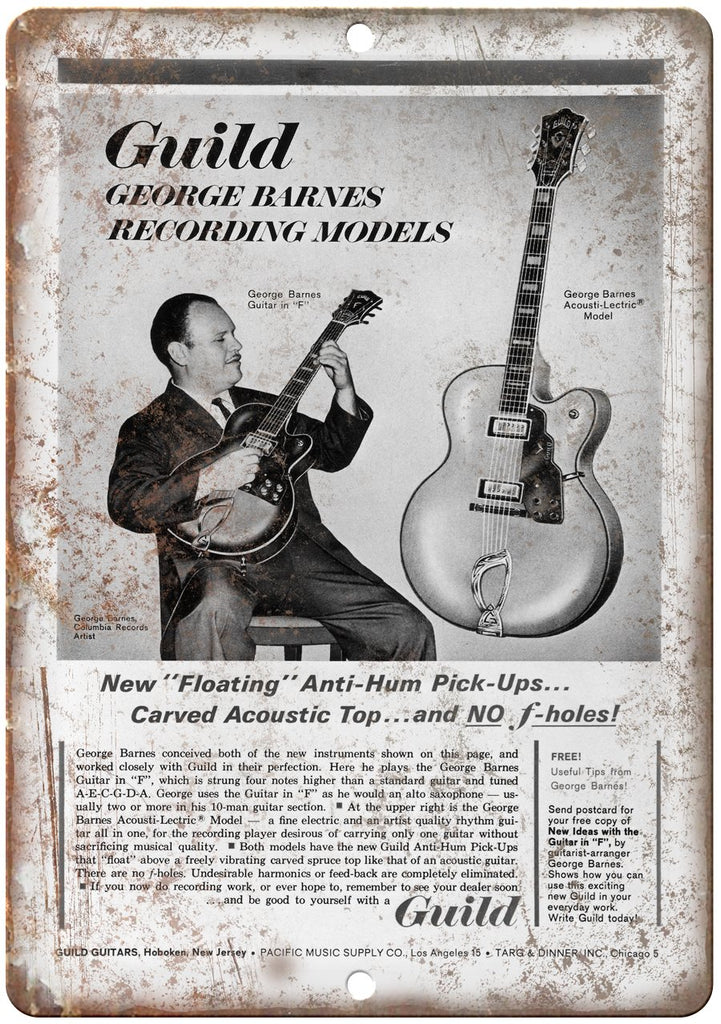 Guild Guitars Acoustic Lectric George Barnes Metal Sign