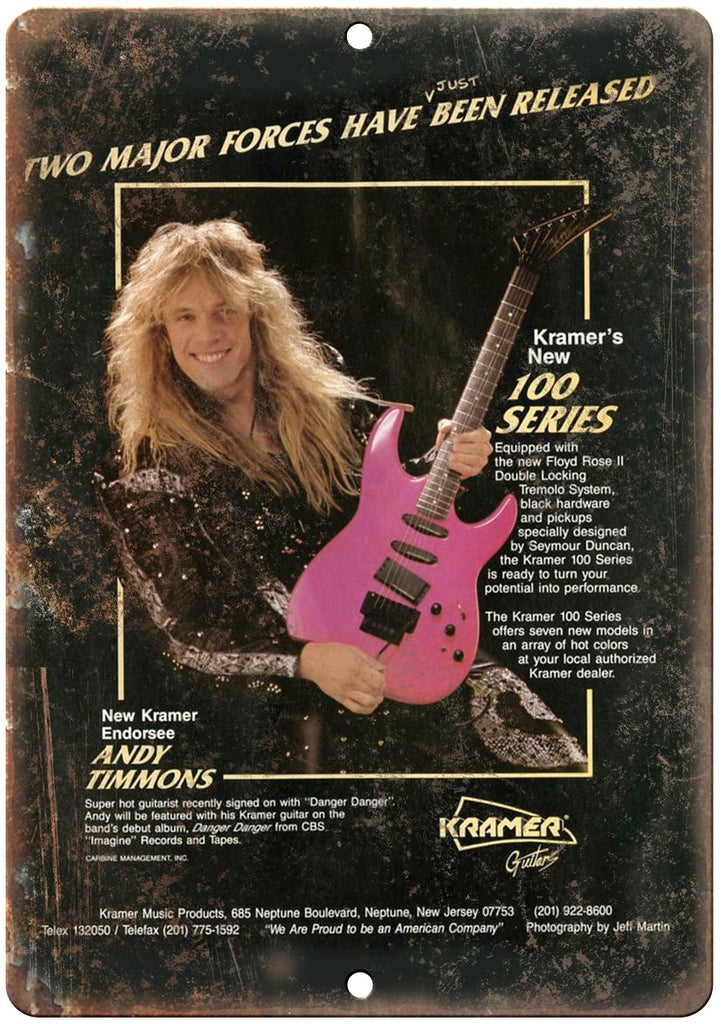 Kramer Electric Guitar Andy Timons Vintage Ad Metal Sign
