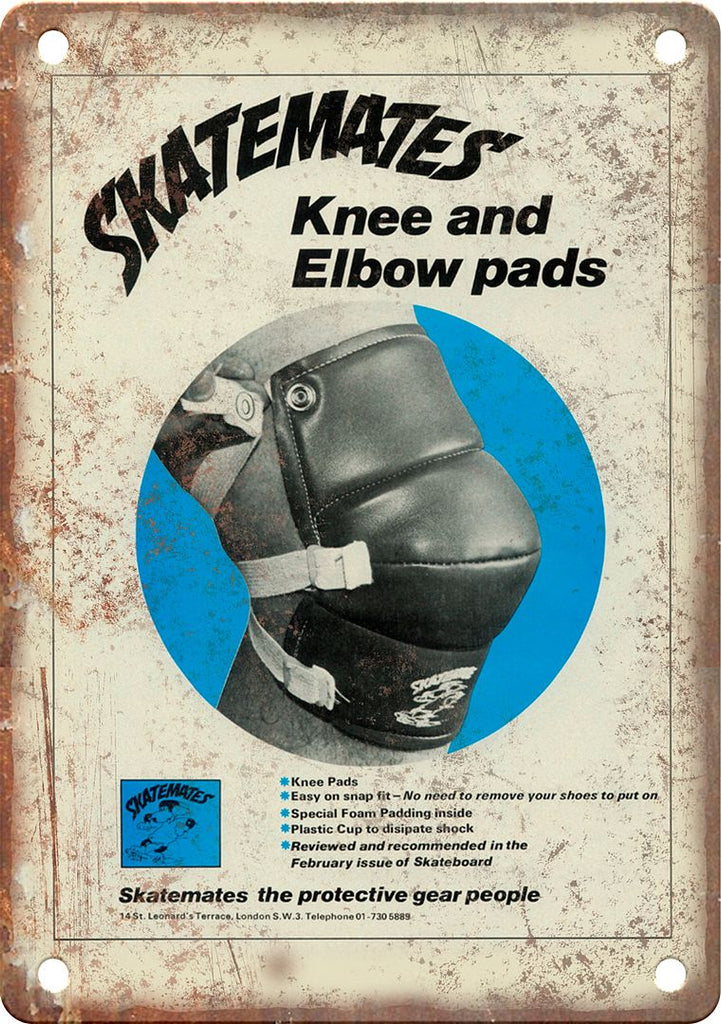 Skatemates Skateboard Knee & Elbow Pad Ad Metal Sign