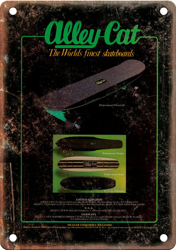 Alley Cat Vintage Skateboard Ad Metal Sign