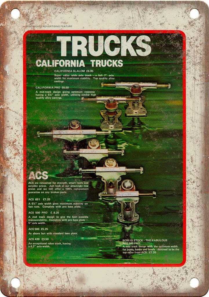 ACS Skateboard Trucks Ad Metal Sign