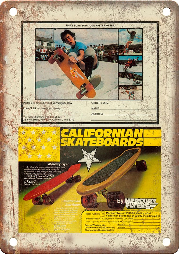 Mercury Flyers California Skateboard Ad Metal Sign