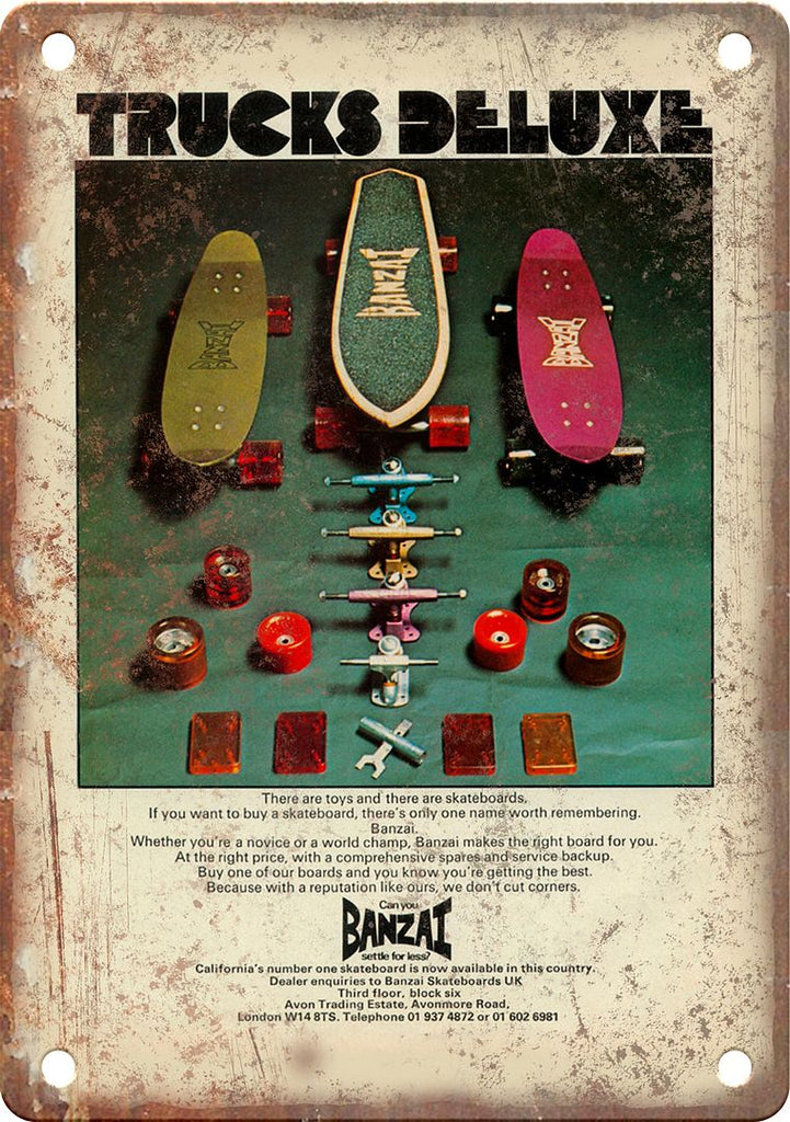 Vintage Banzi Skateboard Ad Metal Sign