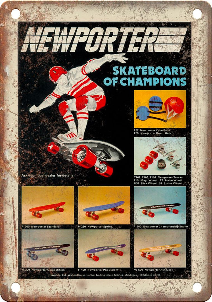 Newporter Skateboard Vintage Ad Metal Sign
