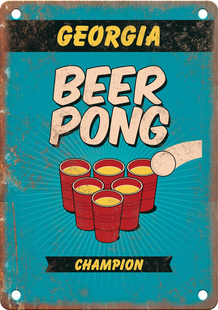 Georgia Beer Pong Champion Metal Sign