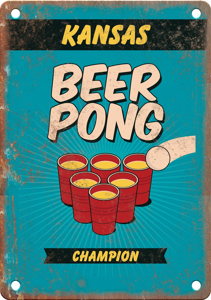 Kansas Beer Pong Champion Metal Sign