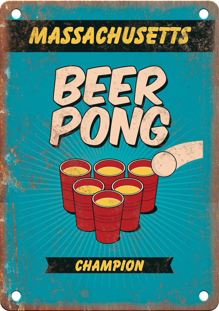 Massachusetts Beer Pong Champion Metal Sign