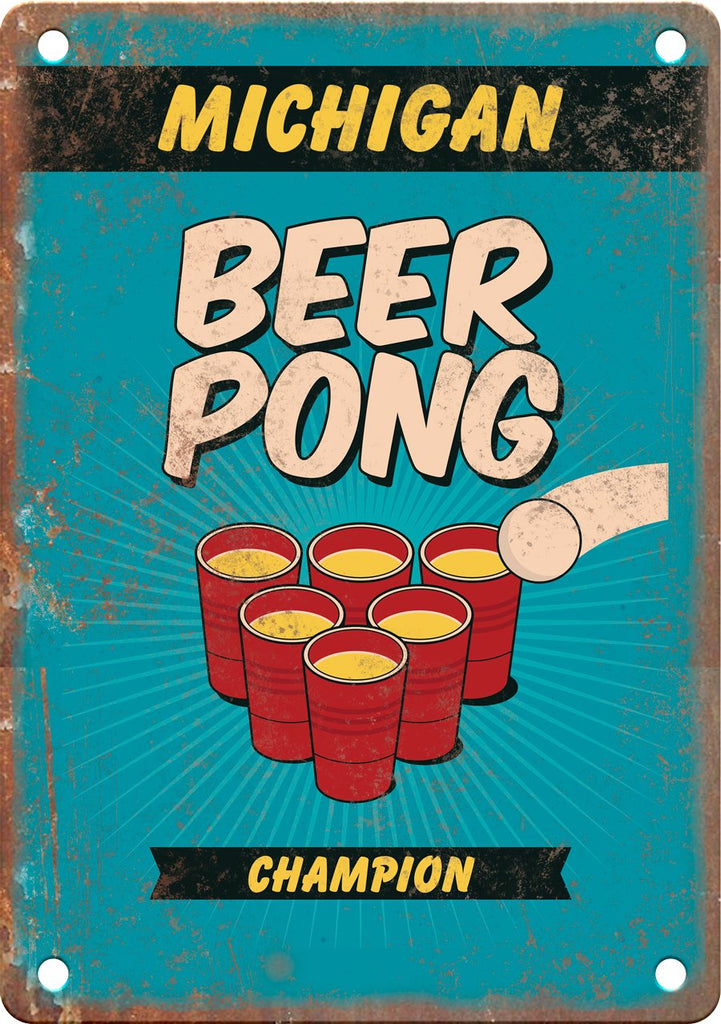 Michigan Beer Pong Champion Metal Sign