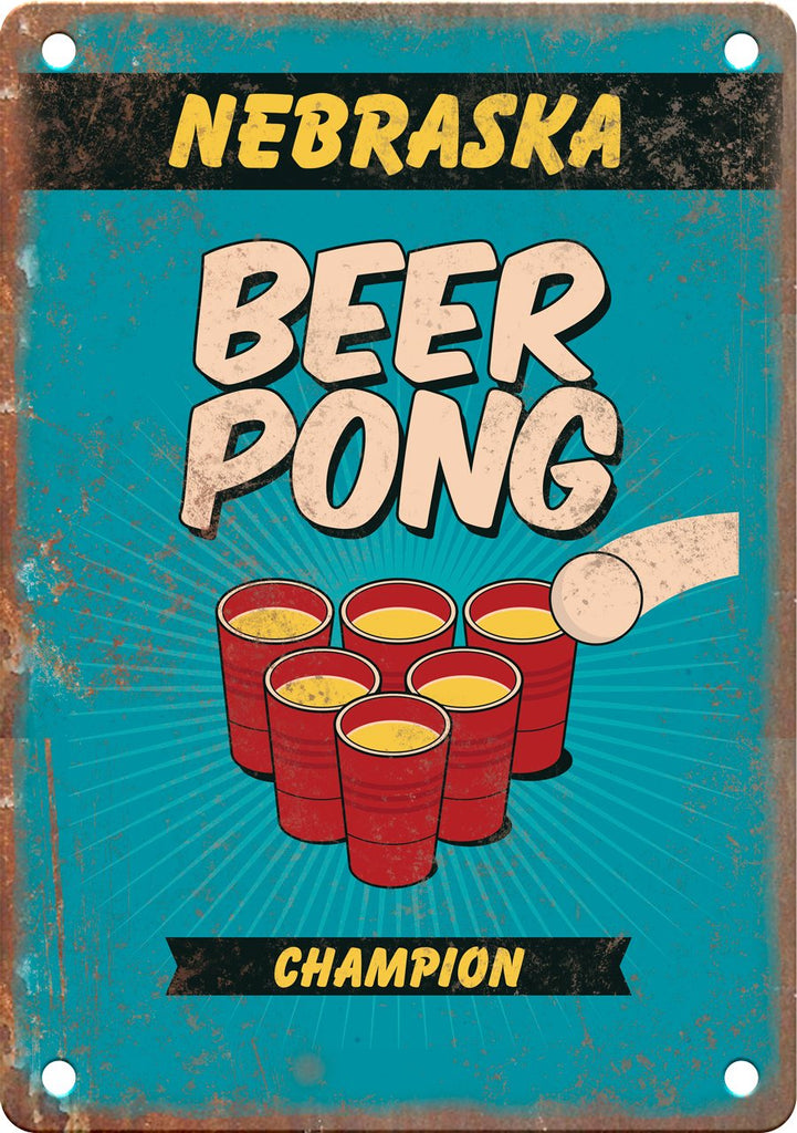 Nebraska Beer Pong Champion Metal Sign