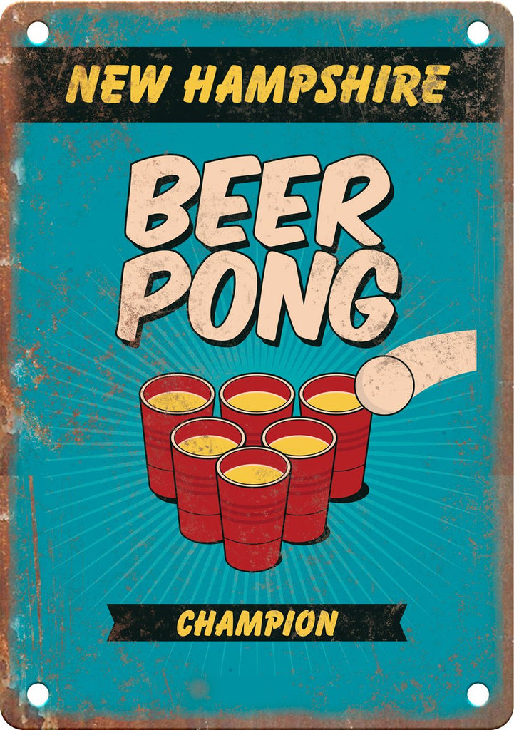 New Hampshire Beer Pong Champion Metal Sign