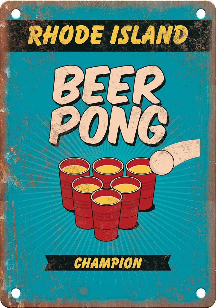Rhode Island Beer Pong Champion Metal Sign