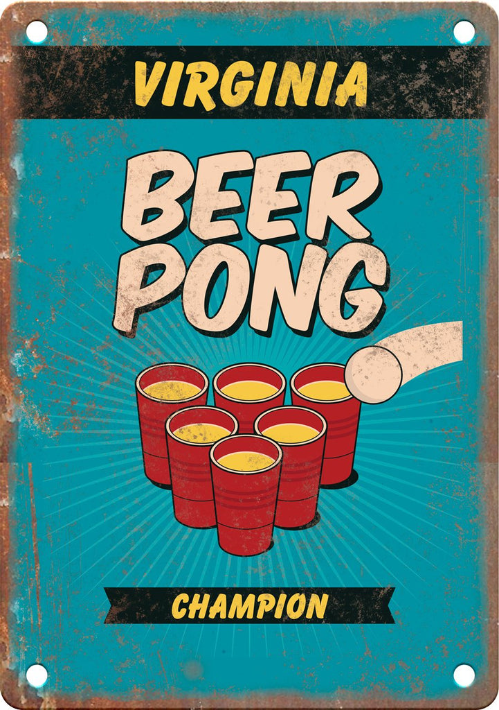 Virginia Beer Pong Champion Metal Sign