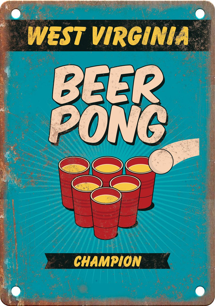West Virginia Beer Pong Champion Metal Sign