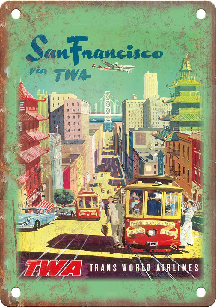 San Francisco TWA Airlines Travel Poster Metal Sign