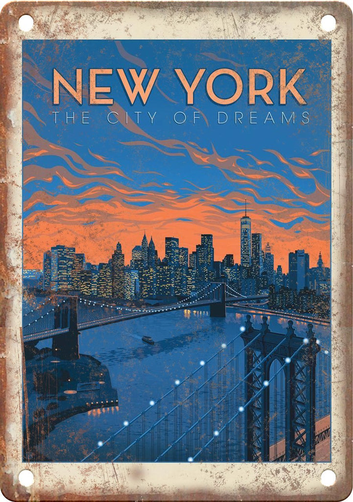 New York The City of Dreams Travel Poster Metal Sign