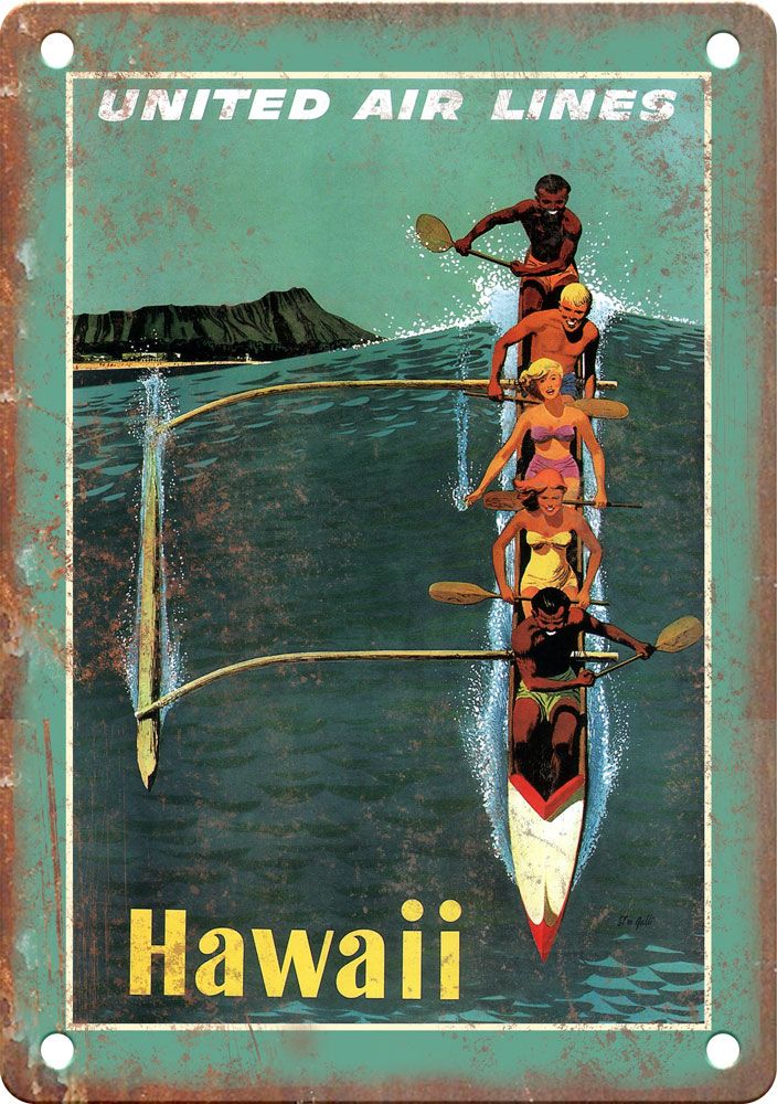 Hawaii Vintage Travel Poster Reproduction Metal Sign