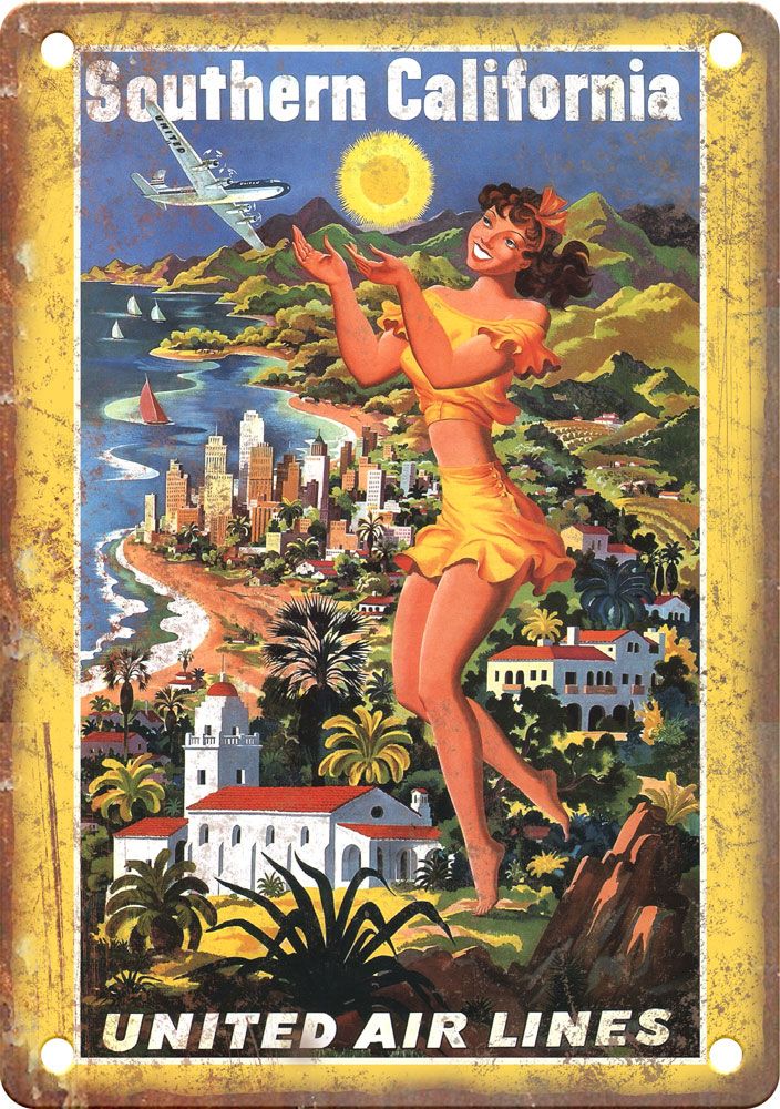 California Vintage Travel Poster Reproduction Metal Sign