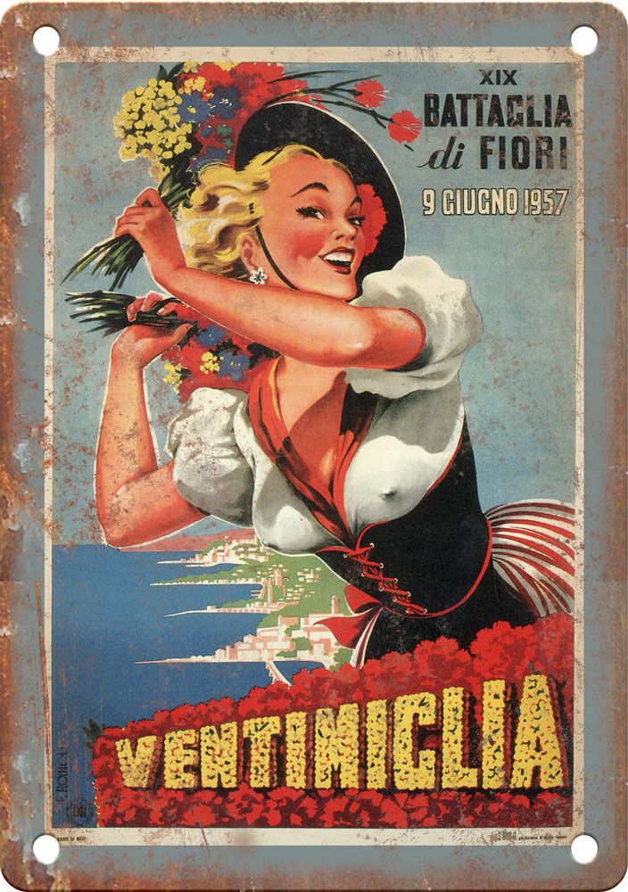 1957 Ventimiclia Vintage Travel Poster Reproduction Metal Sign