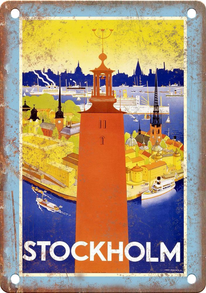 Stockholm Vintage Travel Poster Reproduction Metal Sign