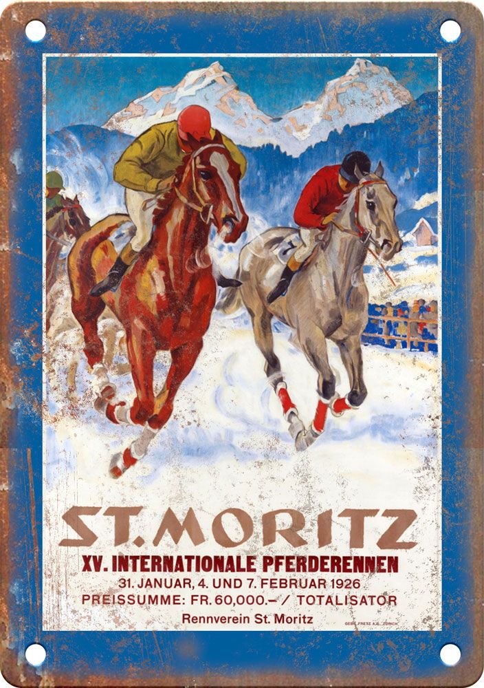 St. Moritz Vintage Travel Poster Reproduction Metal Sign