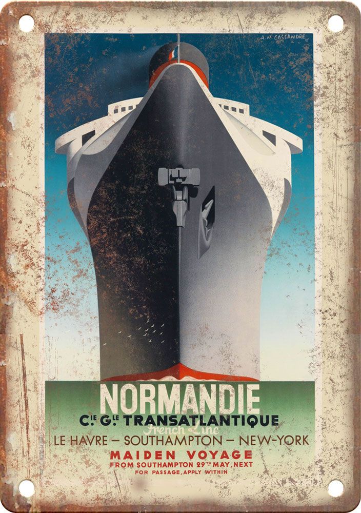Normandie Ship NY Vintage Travel Poster Reproduction Metal Sign