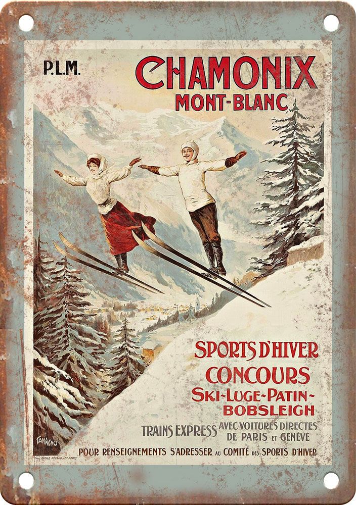 Chamonix Mont Blanc Vintage Travel Poster Reproduction Metal Sign