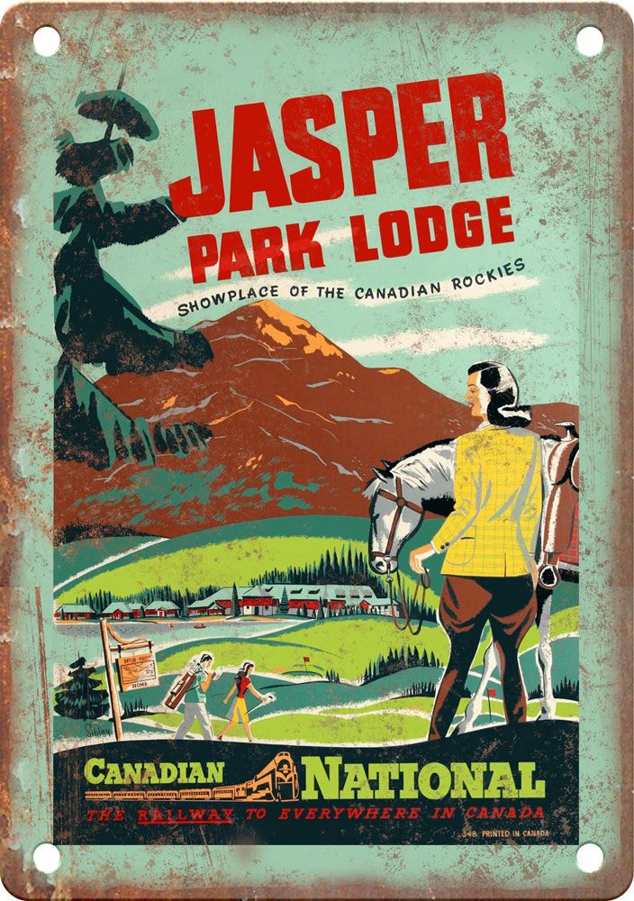 Jasper Park Lodge Canada Travel Poster Reproduction Metal Sign