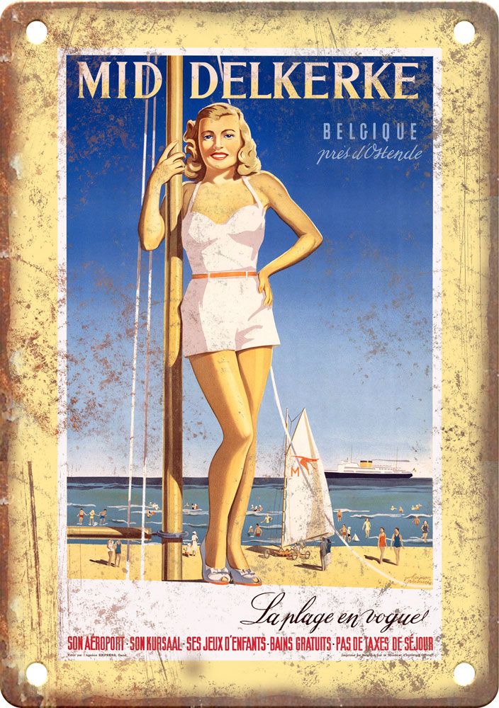 Mid Delkerke Vintage Travel Poster Reproduction Metal Sign