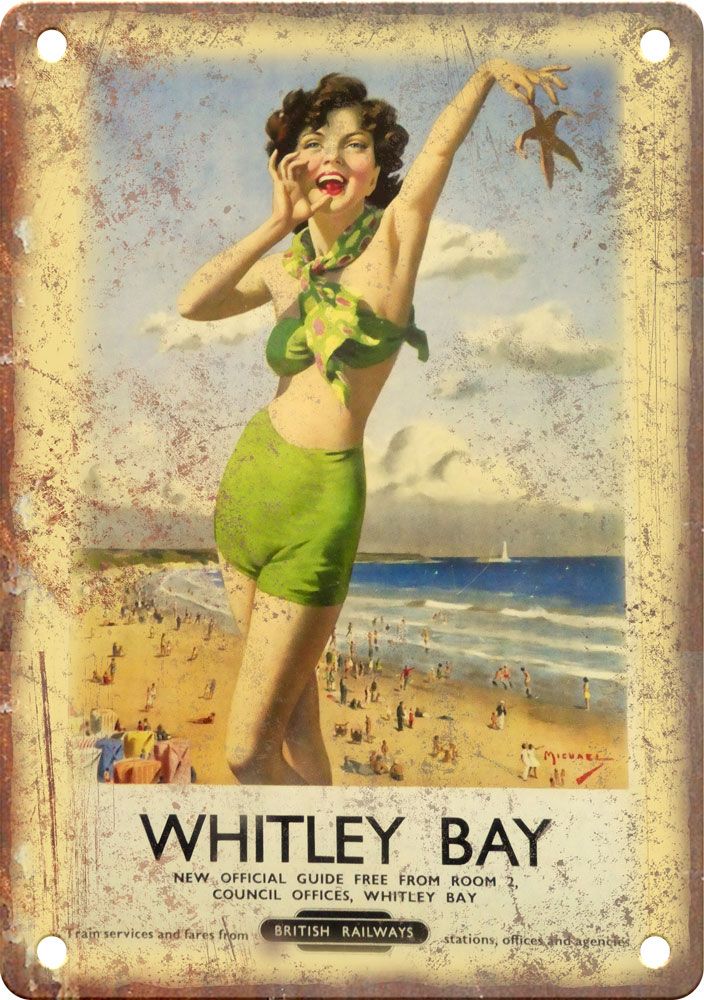 Vintage Whitley Bay Travel Poster Reproduction Metal Sign