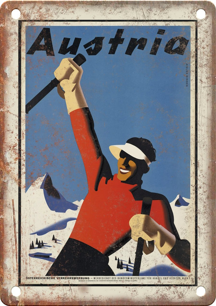 Austria Vintage Ski Travel Poster Metal Sign
