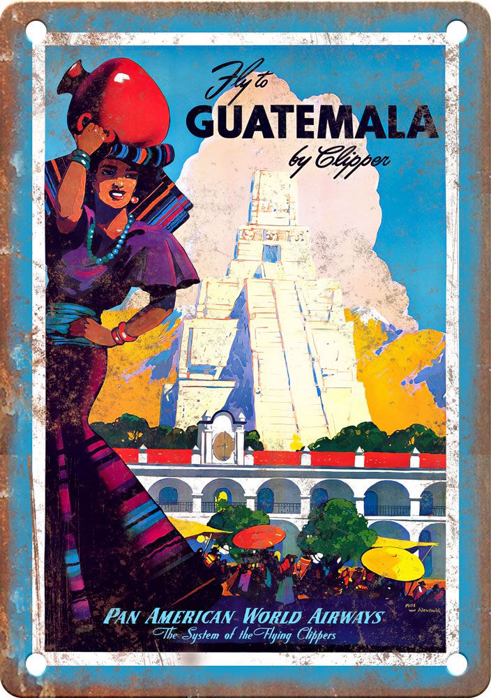 Vintage Guatemala Travel Poster Reproduction Metal Sign