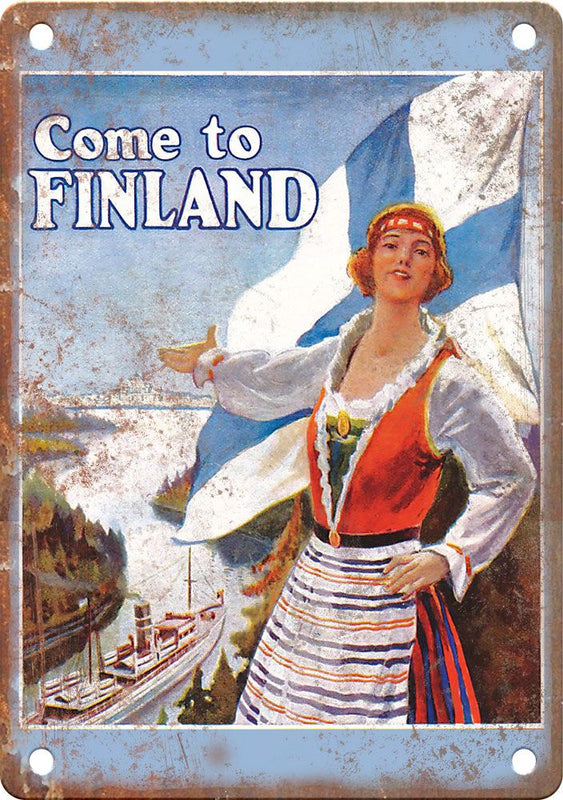 Vintage Finland Travel Poster Reproduction Metal Sign | Rusty