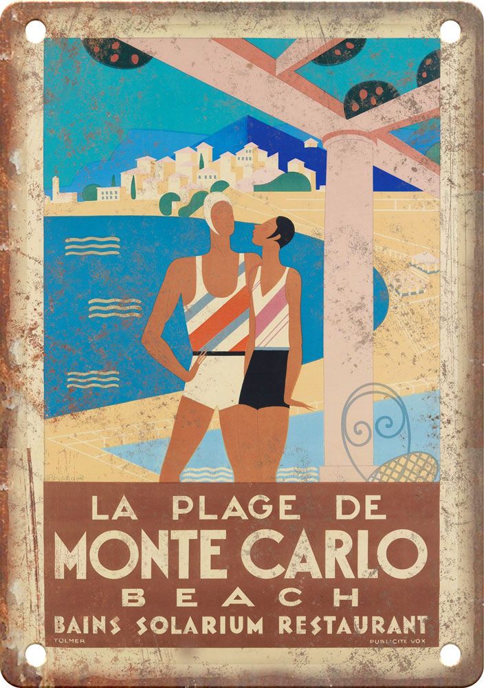 Vintage Monte Carlo Travel Poster Reproduction Metal Sign