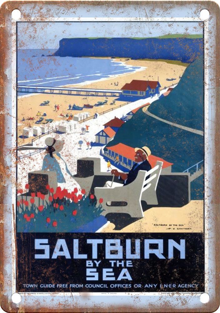Vintage Saltburn by the Sea Travel Poster Reproduction Metal Sign