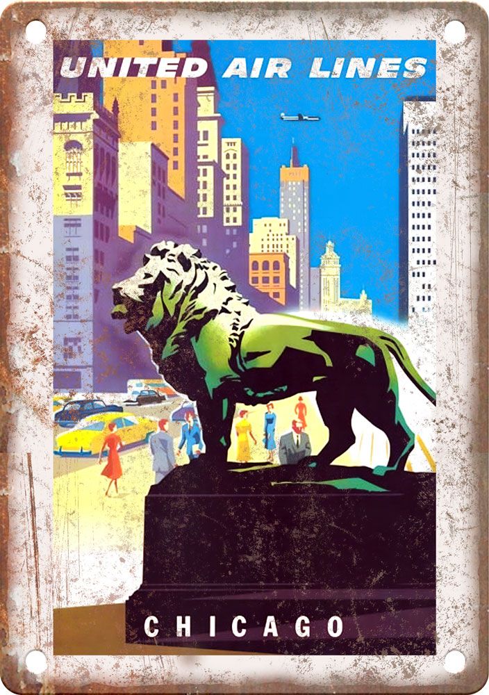 Vintage Chicago Travel Poster Reproduction Metal Sign