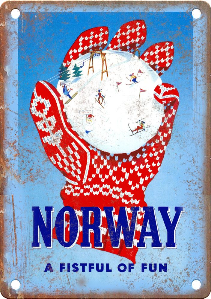 Vintage Norway Travel Poster Reproduction Metal Sign