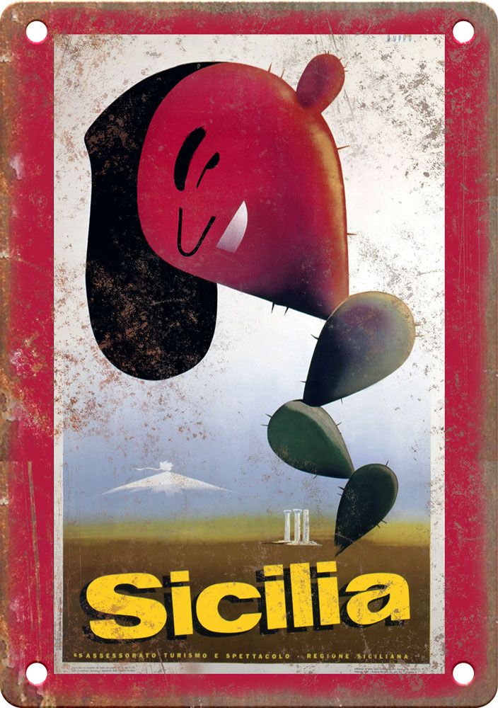 Vintage Sicily Travel Poster Reproduction Metal Sign