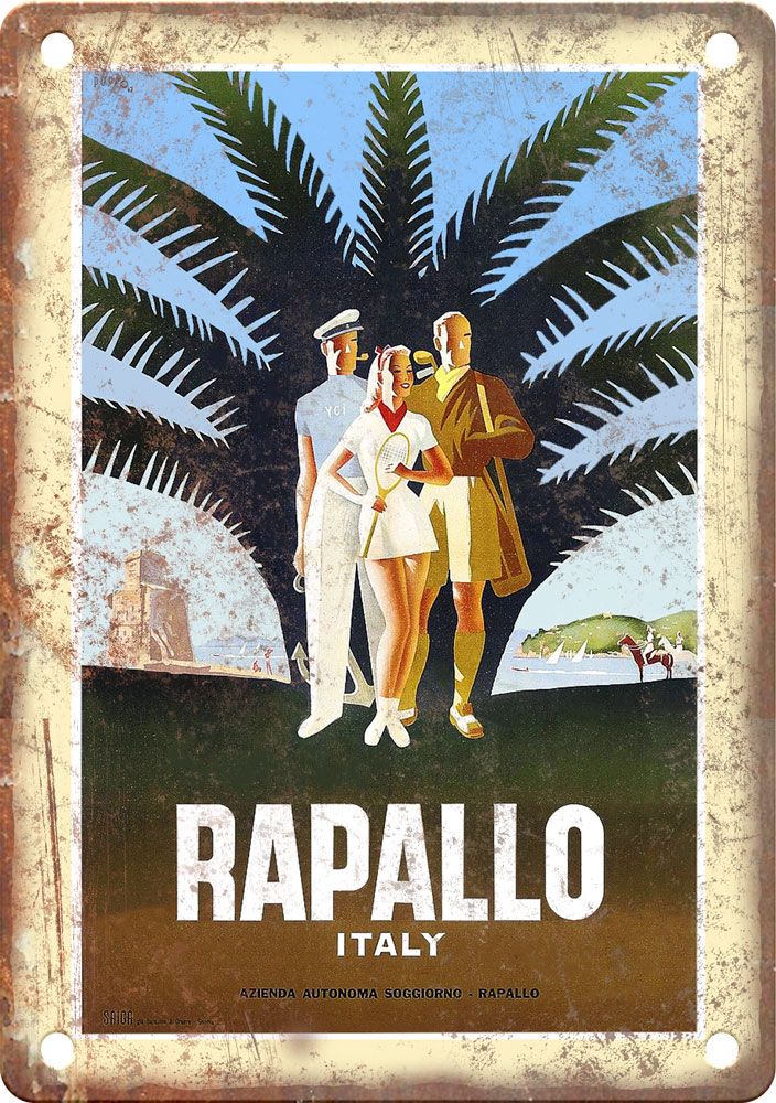 Vintage Rapallo Italy Travel Poster Reproduction Metal Sign