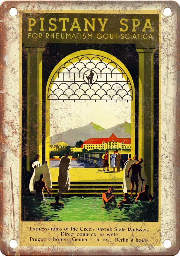 Vintage Pistany Spa Travel Poster Reproduction Metal Sign